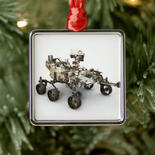 Mars Perseverance Rover On White Background. Metal Tree Decoration