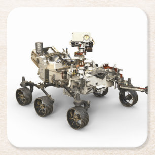 Mars Perseverance Rover On White Background. Square Paper Coaster