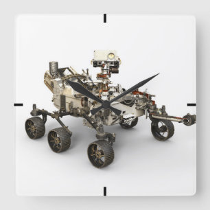 Mars Perseverance Rover On White Background. Square Wall Clock