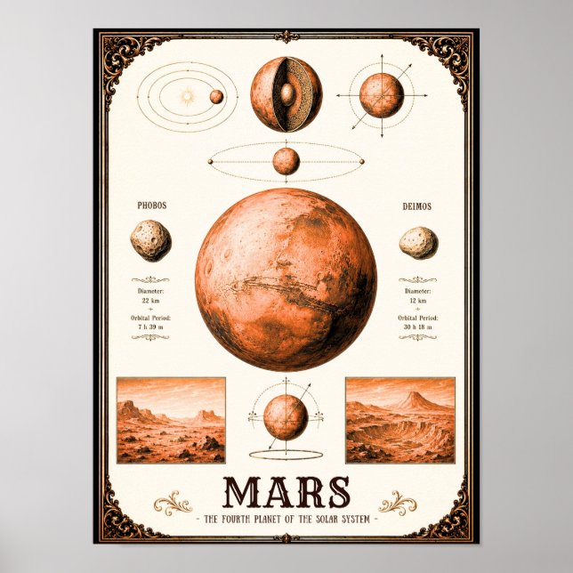 Mars, Phobos & Deimos Astronomy Chart (Front)