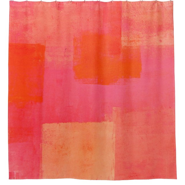 'Mars' Pink and Orange Abstract Art Shower Curtain (Front)