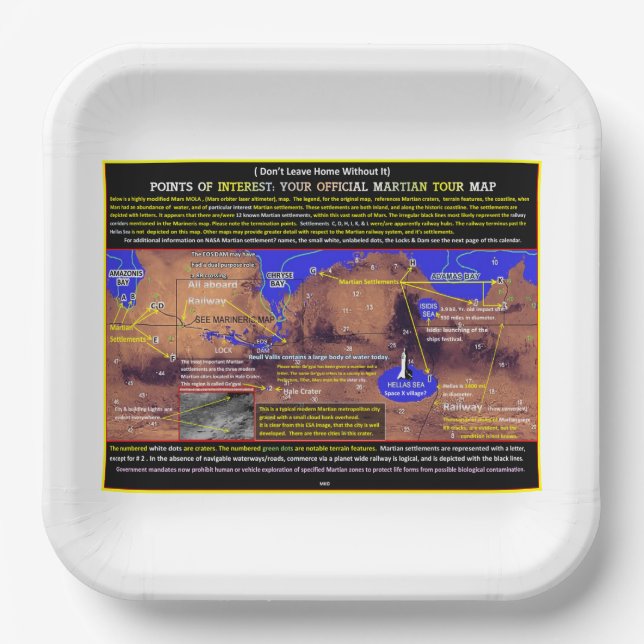 Mars Points Of Interest Paper Plate (Front)