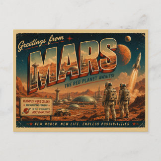 Mars Retro Sci-Fi Postcard | Vintage Red Planet