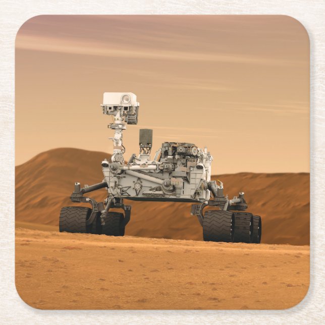 Mars Science Laboratory Curiosity Rover. 2 Square Paper Coaster (Front)
