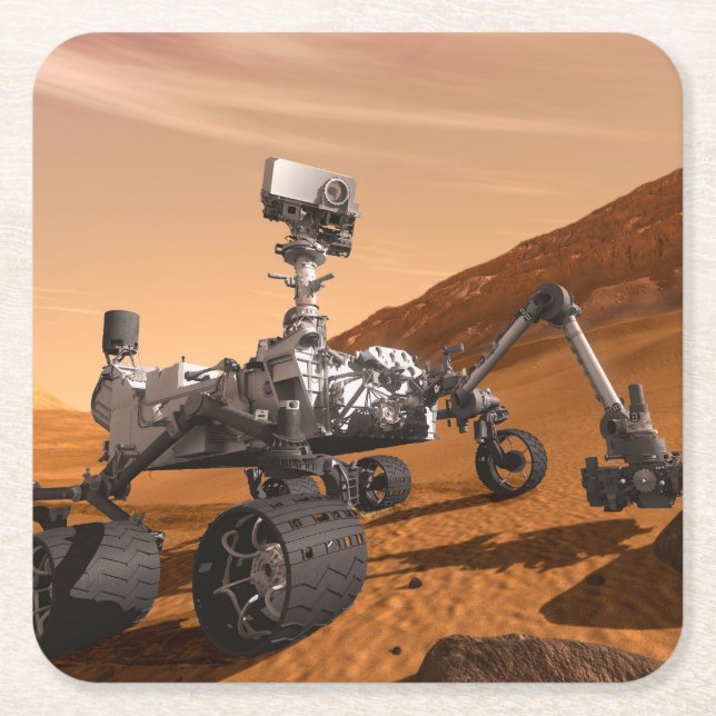 Mars Science Laboratory Curiosity Rover. Square Paper Coaster (Front)