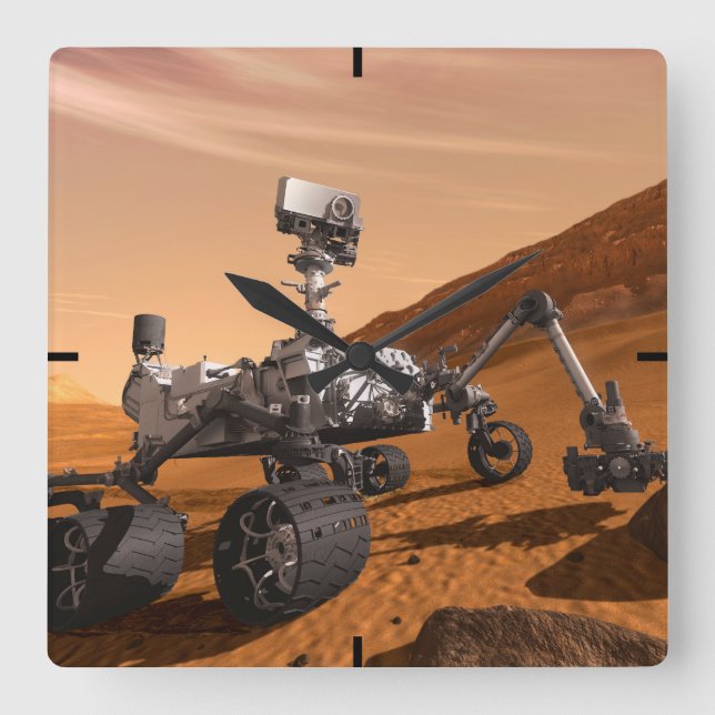 Mars Science Laboratory Curiosity Rover. Square Wall Clock (Front)