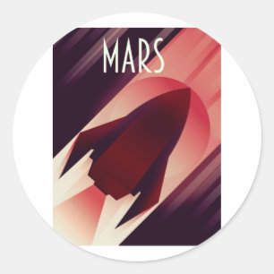 Mars Starship Art Deco Space Art Classic Round Sticker