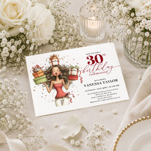 Marsala 30th Birthday Whimsical Woman Red Party Te Invitation