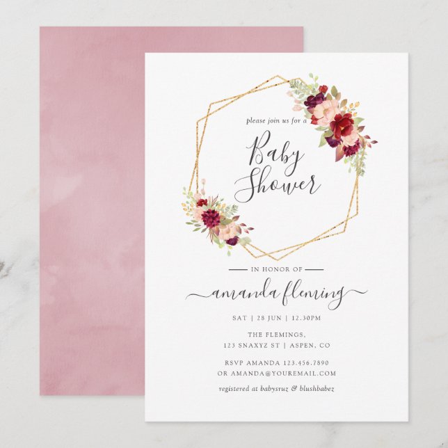 Marsala and Blush Boho Geometric Baby Shower Invitation (Front/Back)