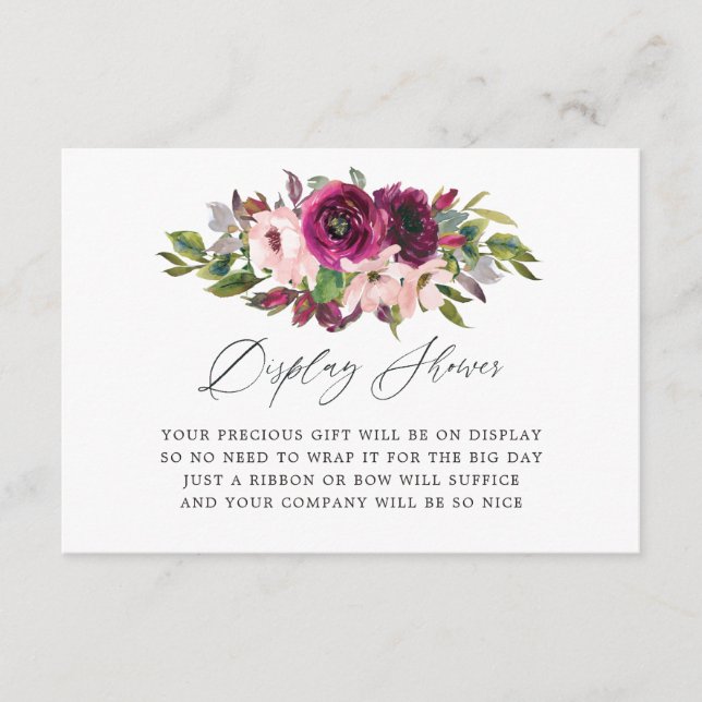 Marsala and Blush Floral Bridal Display Shower Enclosure Card (Front)