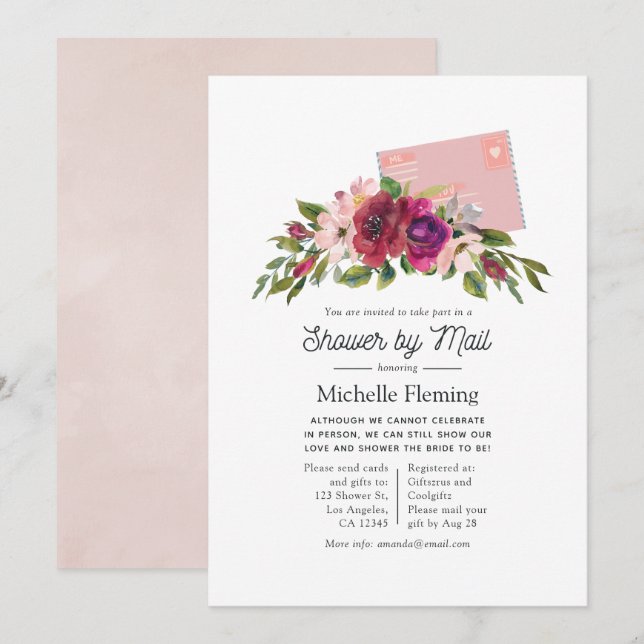 Marsala and Blush Floral Shower by Mail Invitation (Front/Back)