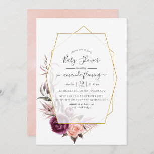 Marsala and Blush Geometric Floral Baby Shower Invitation