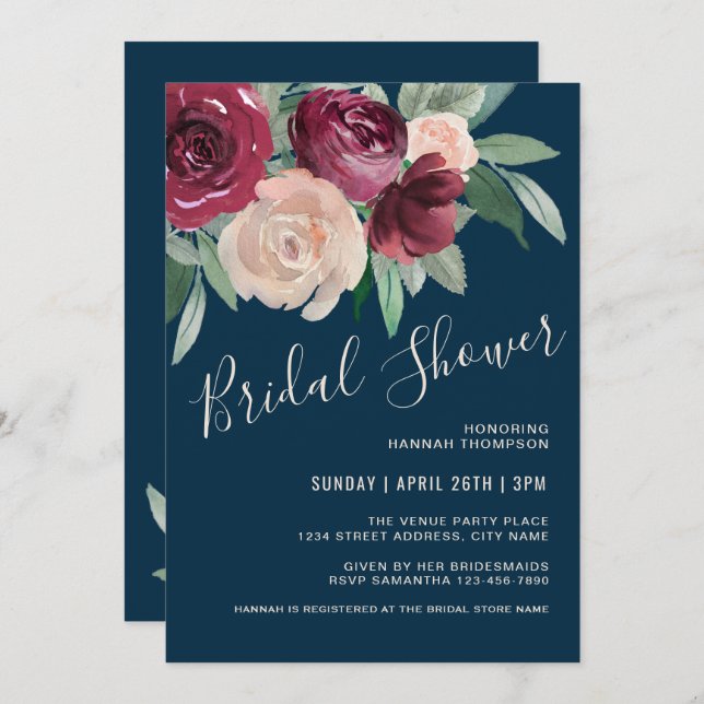 Marsala and Blush Pink Floral Bridal Shower Invitation (Front/Back)