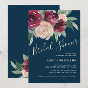 Marsala and Blush Pink Floral Bridal Shower Invitation