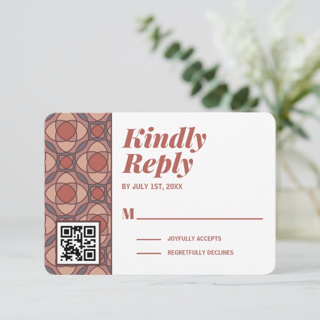 Marsala and Cinnamon Art Deco RSVP Card QR Code (Standing Front)