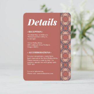 Marsala and Cinnamon Art Deco Wedding Details Card