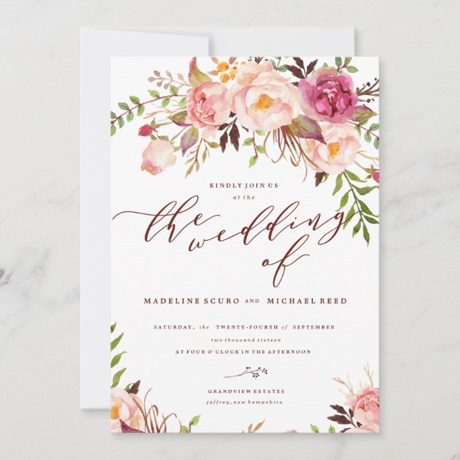 Marsala and Gold Boho Garden Wedding Invitation (Front)