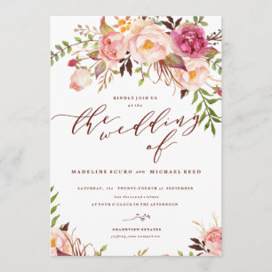Marsala and Gold Boho Garden Wedding Invitation