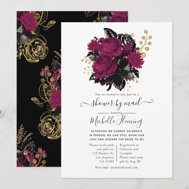 Marsala and Gold Floral Shower by Mail Invitation (Front/Back)