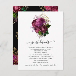 Marsala and Gold Floral Wedding Guest Details Enclosure Card