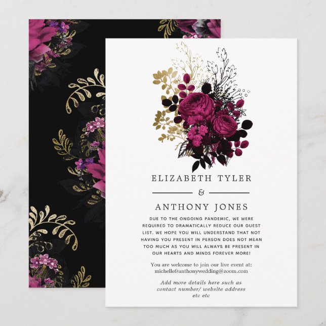 Marsala and Gold Floral Wedding Guest List Announcement (Front/Back)