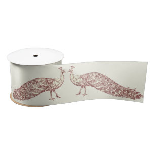 MARSALA AND IVORY VINTAGE PEACOCK Ribbon Satin Ribbon