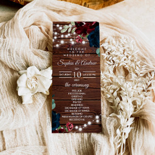 Marsala and Navy Flowers Wedding Programs Programme