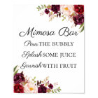 Marsala and Pink Floral Mimosa Bar Sign