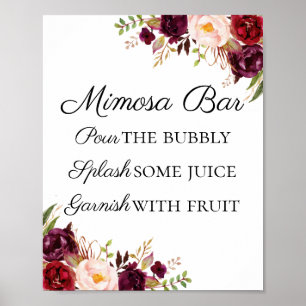 Marsala and Pink Floral Mimosa Bar Sign