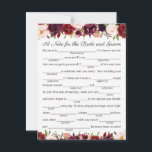 Marsala and Pink Floral Wedding Advice Cards<br><div class="desc">Our marsala, burgundy, and wine floral fill in the blank advice cards are a fun activity to have a wedding reception or bridal shower. You can change the heading wording if you would like by using Zazzle's "Personalise this template" tool. Be sure to check out our large selection of coordinating...</div>