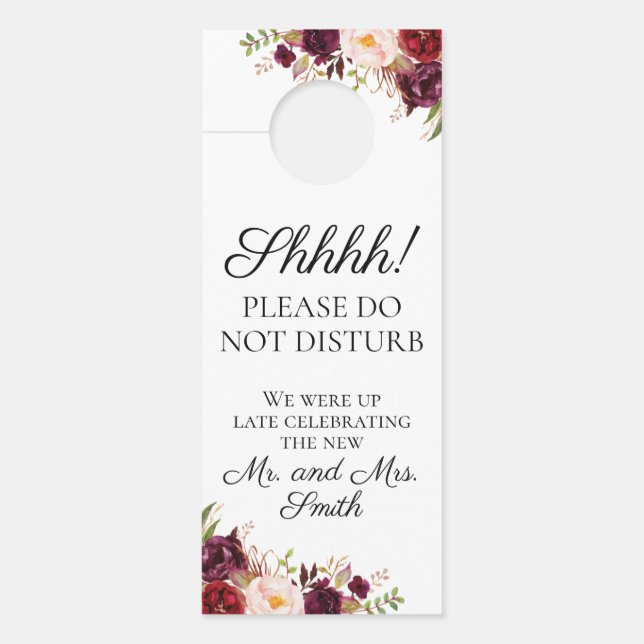 Marsala and Pink Floral Wedding Door Hangers (Front)
