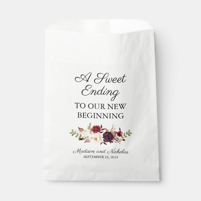 Marsala and Pink Floral Wedding Favour Bags (Front)