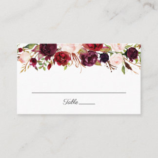 Marsala and Pink Floral Wedding Flat Place Cards