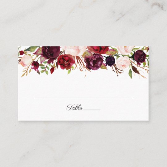marsala and pink floral wedding flat place cards zazzle co uk flat place cards
