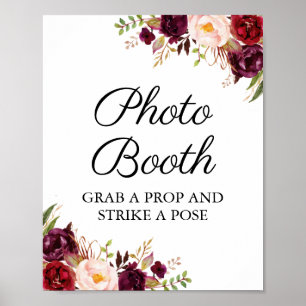 Marsala and Pink Floral Wedding Photo Booth Sign