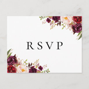 Marsala and Pink Floral Wedding RSVP Postcards