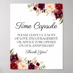 Marsala and Pink Floral Wedding Time Capsule Sign
