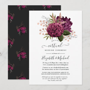 Marsala and Rose Gold Floral Virtual Wedding Invitation
