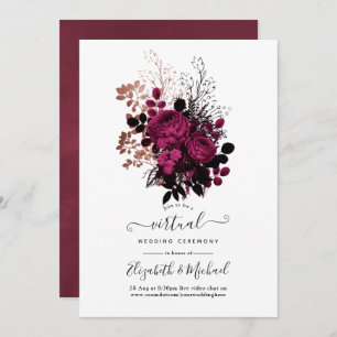 Marsala and Rose Gold Floral Virtual Wedding Invitation