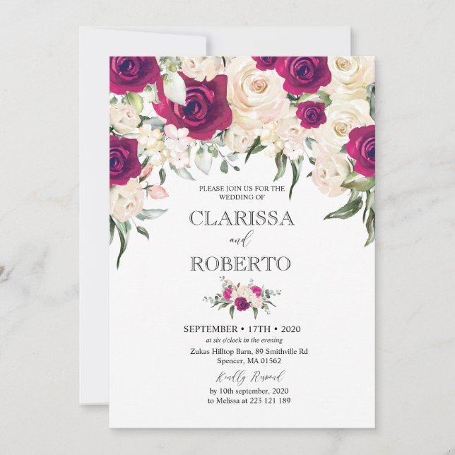 Marsala and White Floral Wedding Invitation (Front)