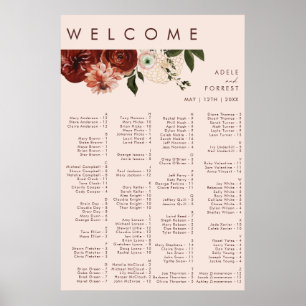 Marsala Autumn Floral   Blush Alphabetical Seating Poster