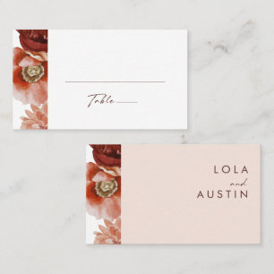 Marsala Autumn Floral   Blush Flat Wedding Place Card