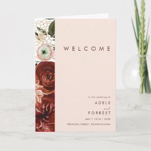Marsala Autumn Floral   Blush Folded Wedding Programme