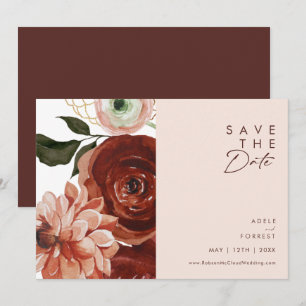 Marsala Autumn Floral   Blush Horizontal Save The Date