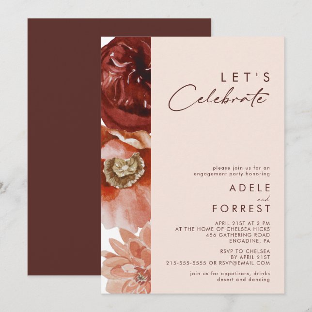 Marsala Autumn Floral | Blush Let's Celebrate Invitation (Front/Back)
