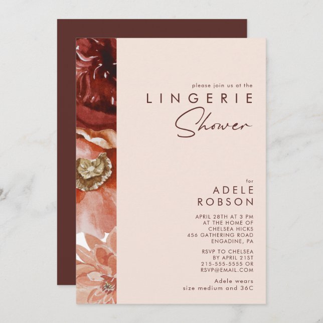 Marsala Autumn Floral | Blush Lingerie Shower Invitation (Front/Back)