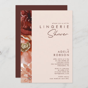 Marsala Autumn Floral   Blush Lingerie Shower Invitation