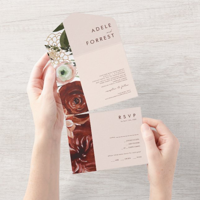 Marsala Autumn Floral | Blush Seal And Send All In One Invitation (Tearaway)