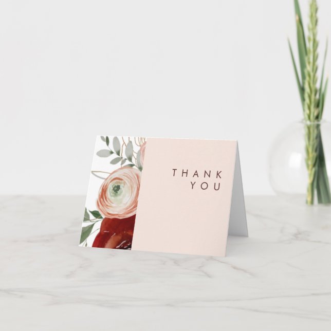 Marsala Autumn Floral | Blush Thank You Card (Front)