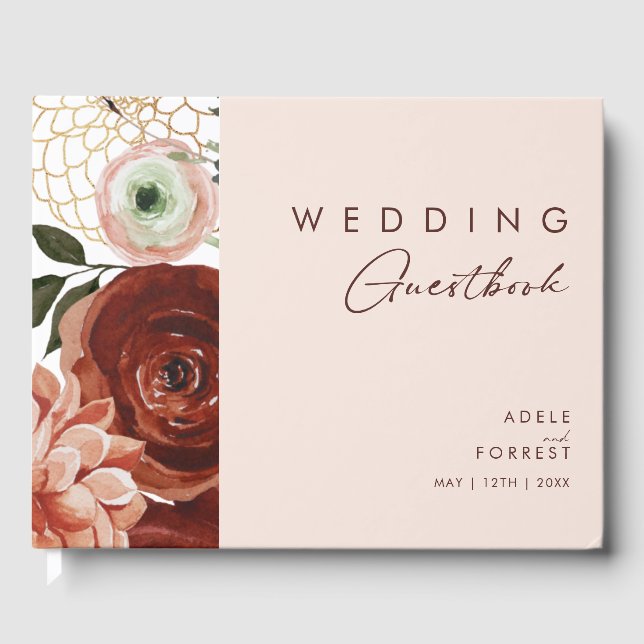 Marsala Autumn Floral | Blush Wedding Guest Book (Front)